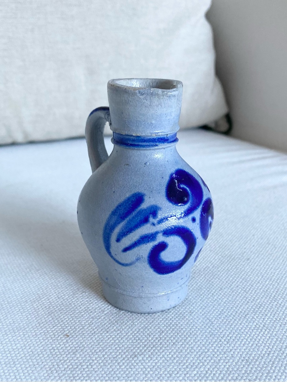 VTG  German Westerwald Salt Glazed Stoneware Miniature Jug Pitcher Cobalt Blue